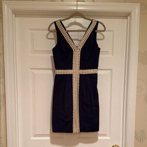 Lilly Pulitzer Navy Mini Dress with Cream Crochet Trim